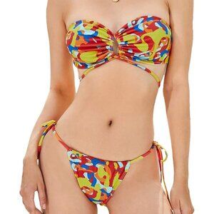 NWT Women Allover Print Bandeau Tie Side Bikini Set - Small or X-Large